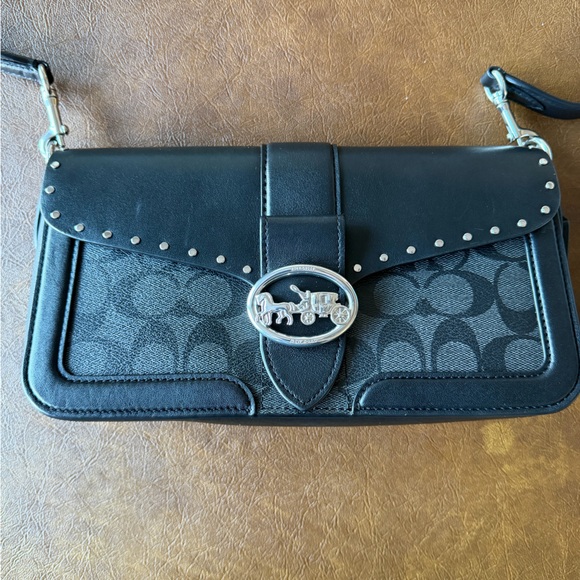 Coach Black on Black Georgie Shoulder/Crossbody Bag Silver Stagecoach Accents - Picture 3 of 10
